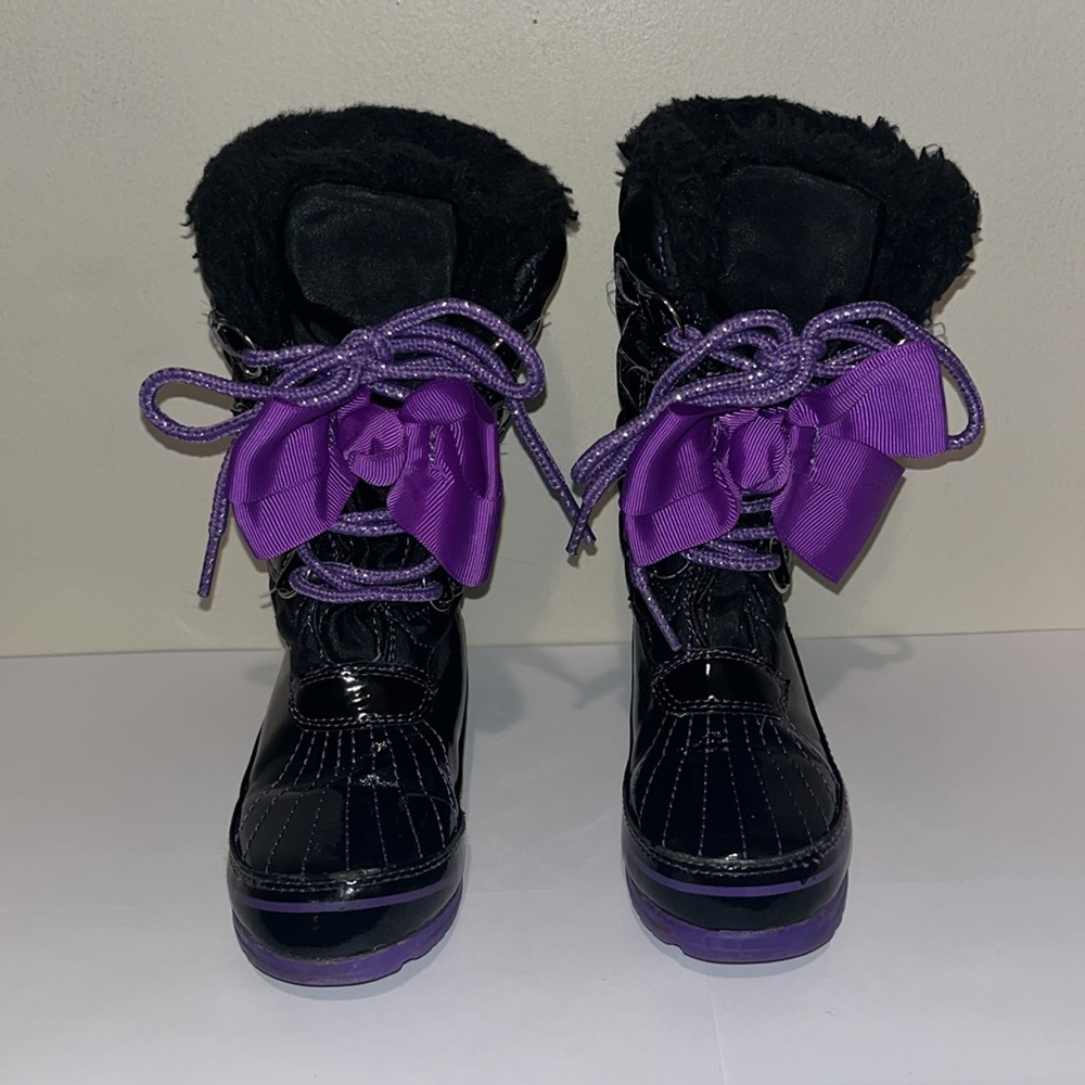 Jo Jo Siwa Black Snow Boots w/Purple Bows Toddler Girls Size 8